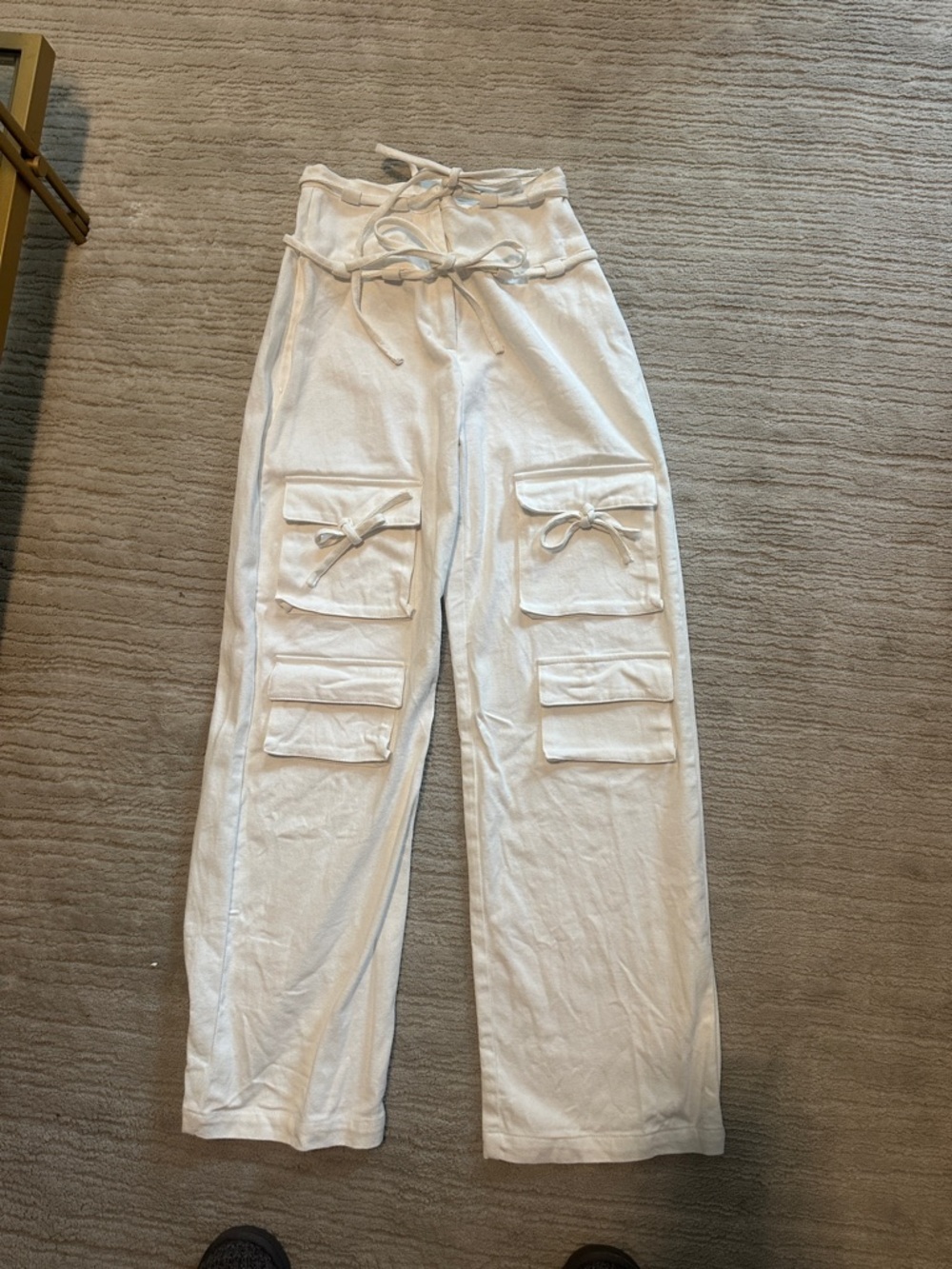 Sabo Skirt White Utility Cargo Wide-Leg Pants with Tie Waist